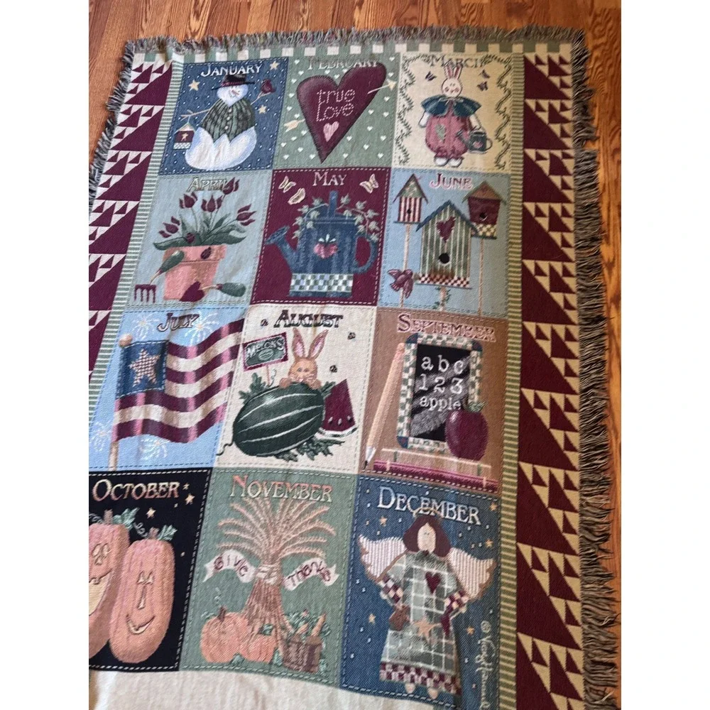 Vicky Howard Calendar Year Woven Tapestry Throw Blanket Wall‎ Hanging 12 Months